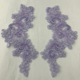1 Pair 9" x 3" Each Side Beaded & Corded Floral Lace Applique Organza