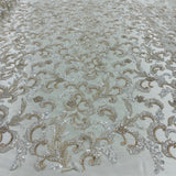 Beaded Lace Fabric Embroidered Mesh Champagne
