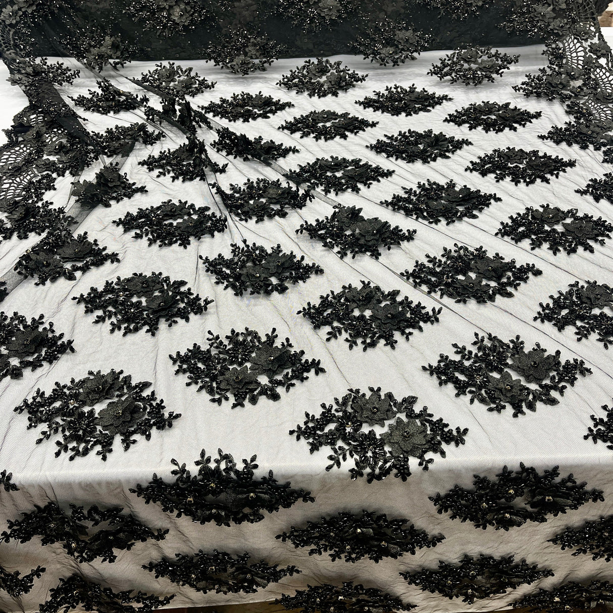 Beaded 3D Floral Lace Fabric