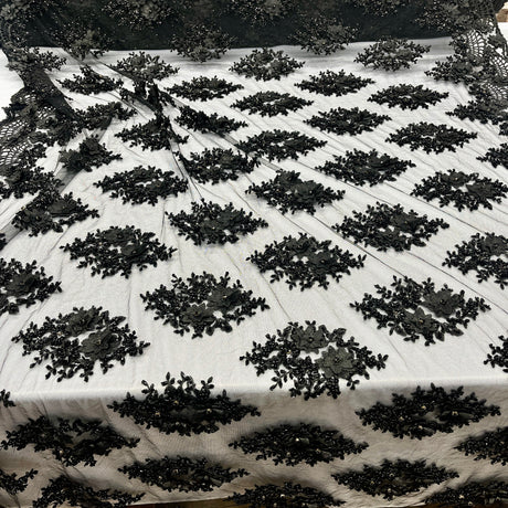 Beaded 3D Floral Lace Fabric