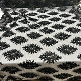 Beaded 3D Floral Lace Fabric - Navy Blue/Black Floral Embroidered Net Mesh, 48" Width (1 Yard)