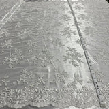 1 Yard Corded Bridal Lace Fabric Embroidered on 100% Polyester Net Mesh – Silver – 53"