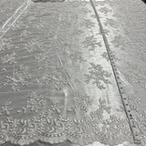 1 Yard - Corded Bridal Lace Fabric Embroidered on 100% Polyester Net Mesh - 53" Wide