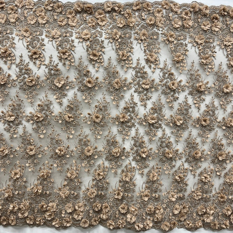Beaded 3D Floral Lace Fabric Peach 48" Wide
