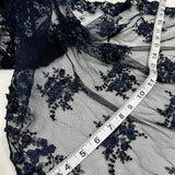 Beaded Double Sided 3D Floral Lace Trimming Polyester Fabric - 3D Floral Embroidered Net Mesh, 21" Width (1 Yard)