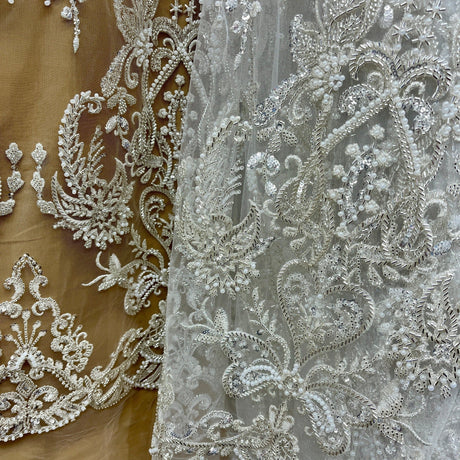Beaded Embroidered Lace Mesh Fabric