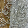 1 Yard Antique Silver Beaded Lace Fabric Embroidered on 100% Polyester Net Mesh 50 Inch Width