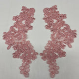 1 Pair 9" x 3" Each Side Beaded & Corded Floral Lace Applique Organza