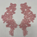 Beaded Corded Floral Lace Applique 100 Percent Polyester Fabric - Floral Embroidered, 9" X 3" Each Side (1 Pair)