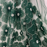 Beaded 3D Floral Lace Fabric - 3D Floral Embroidered Net Mesh, 52" Wide (1 Yard)