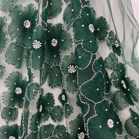 Beaded 3D Floral Lace Fabric