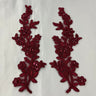 1 Pair Beaded & Corded Floral Lace Applique 10" x 2" Each Side