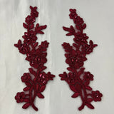 Beaded Corded Floral Lace Applique 100% Polyester Net Mesh