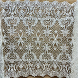 1 Yard 53" Wide Beaded & Corded Bridal Lace Fabric Embroidered on 100% Polyester Net Mesh