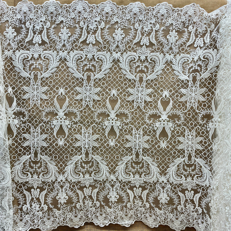 Beaded Corded Bridal Lace Dark Ivory