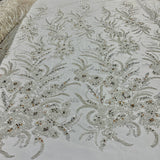 1 Yard Beaded Lace Fabric Embroidered 100 Percent Polyester Net Mesh 50 inch Width
