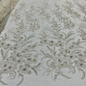1 Yard Light Blue Beaded Lace Embroidered Fabric, Polyester Net Mesh, 50” Wide