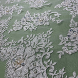 1 Yard Luxurious Beaded Lace Fabric Embroidered on Soft Polyester Net Mesh