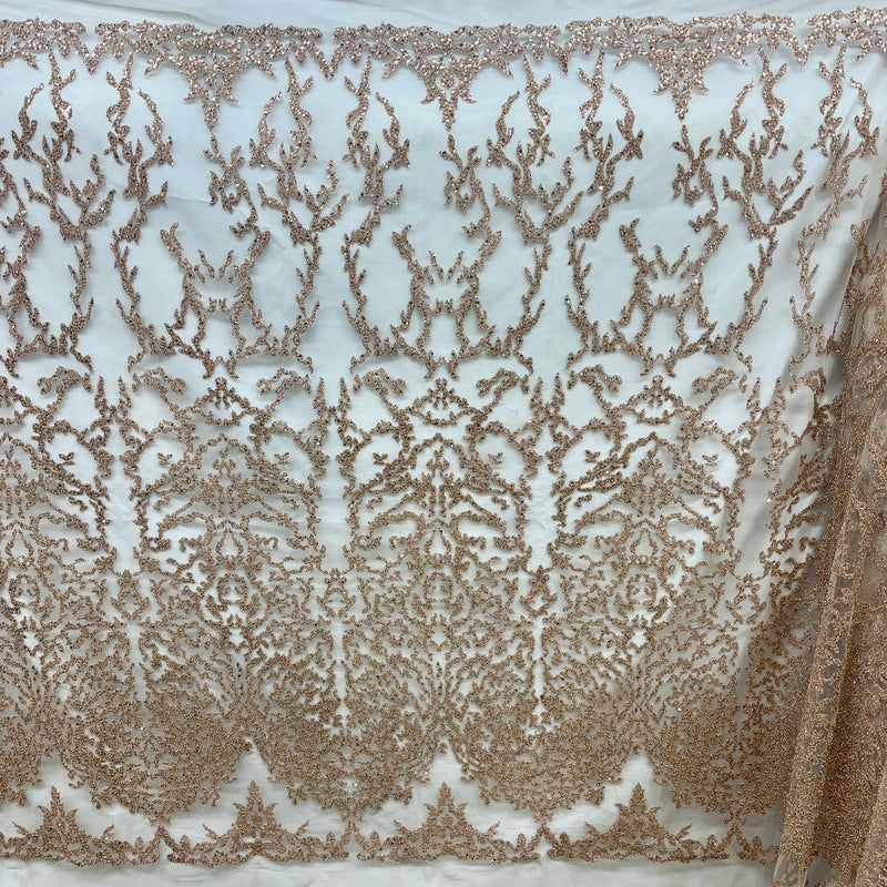 1 Yard Beaded Lace Fabric Embroidered on 100% Polyester Net Mesh 52" Wide