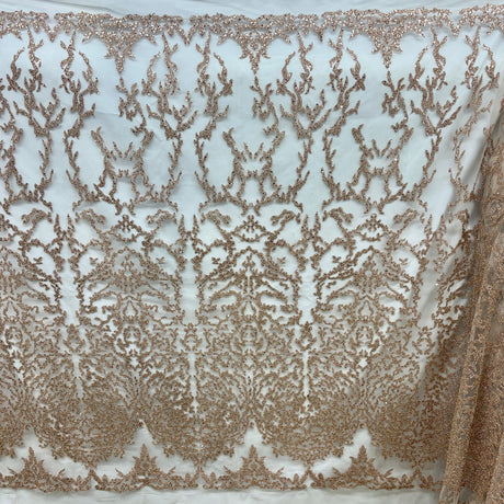 Beaded Lace Fabric on Polyester Net Mesh 52" Wide