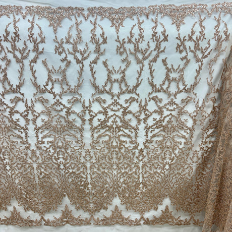 1 Yard Beaded Lace Fabric Embroidered on 100% Polyester Net Mesh – 52" Wide