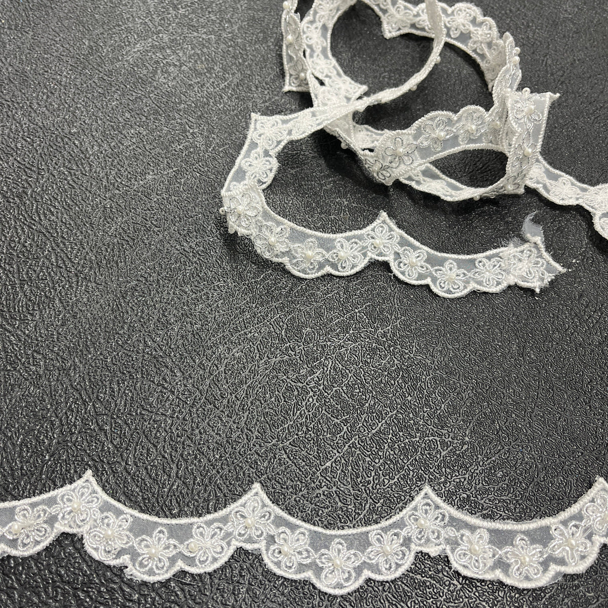 1 Yard Beaded & Corded Lace Trimming Embroidered on 100% Polyester Net Mesh 1" Wide