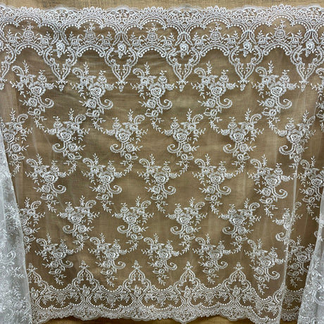 1 Yard 52" Wide Corded Bridal Lace Fabric Embroidered