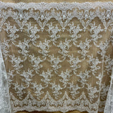 Corded Bridal Lace Fabric - Ivory With Silver Floral Embroidery, 52" Width (1 Yard)