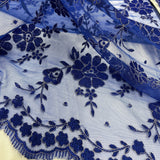 Embroidered Lace Fabric - 100 Percent Polyester Net Mesh, Floral Beaded Design, 52" Width (1 Yard)