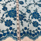 Embroidered Lace Mesh Turquoise Silver
