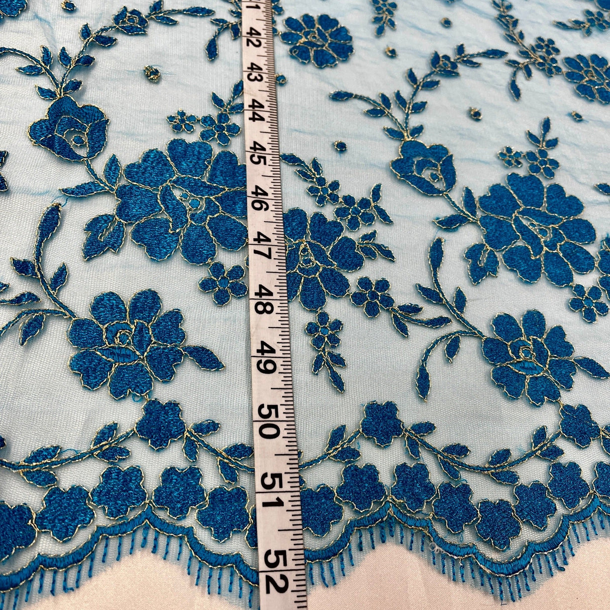 Embroidered Lace Fabric - 100 Percent Polyester Net Mesh, Floral Beaded Design, 52" Width (1 Yard)