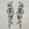 Beaded Corded Floral 3D Lace Applique Polyester Fabric - Floral Embroidered Net Mesh, 11" X 3" Wide Each Side (1 Pair)