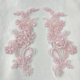 1 Pair Beaded & Corded Floral Lace Applique 9" x 2.5" Each Side