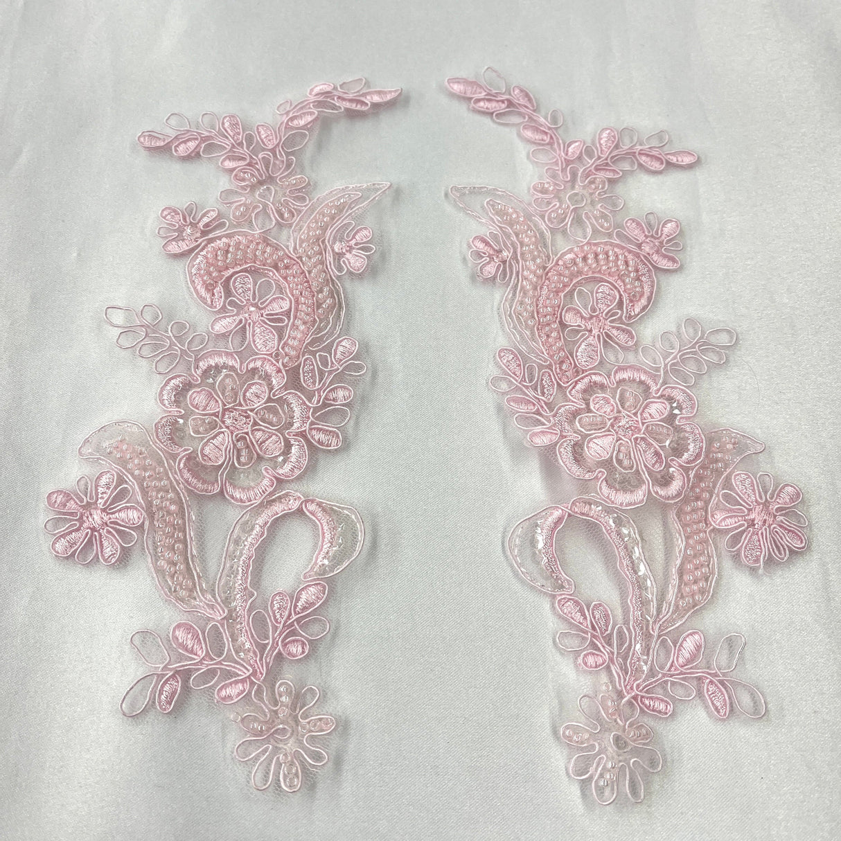 Beaded Corded Floral Lace Applique Pair
