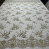 1 Yard Premium Hand Beaded Lace Fabric Embroidered on 100% Polyester Net Mesh White