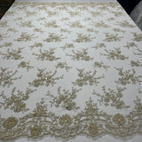 1 Yard Elegant Beaded Lace Fabric Embroidered on Polyester Net Mesh