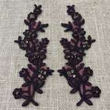1 Pair Beaded & Corded Floral Lace Applique 10" x 2" Each Side