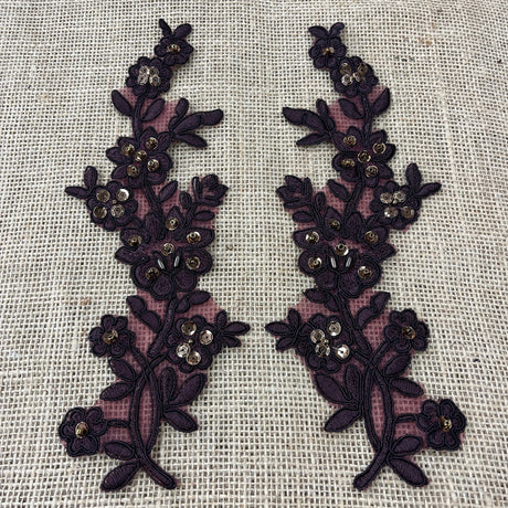 Beaded Corded Floral Lace Applique 100% Polyester Net Mesh