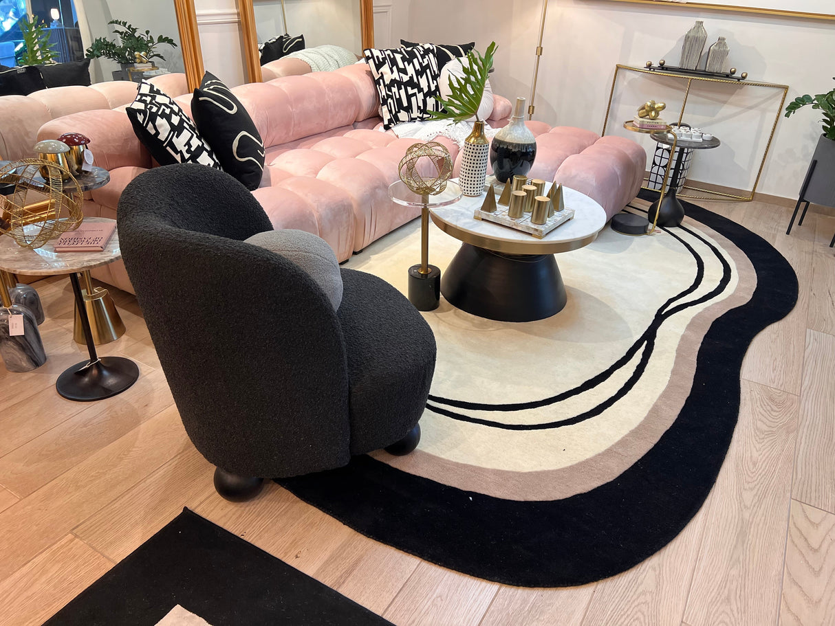 Beluga Tufted Design 57 Wool Fabric - Ivory Black Tufted Pattern, 8' X 11', 9' X 12', 10' X 13' (1 Piece)