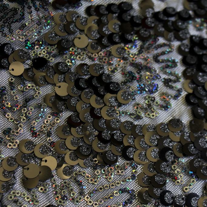 Fame Stretch Mesh Sequin Polyester Fabric - 2-Way Stretch, Embroidered Sequins, 50" Width, 287 GSM (1 Yard)