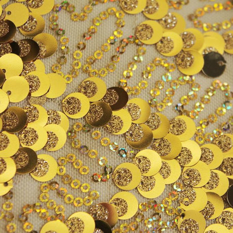 Fame Stretch Mesh Sequin Polyester Fabric - 2-Way Stretch, Embroidered Sequins, 50" Width, 287 GSM (1 Yard)
