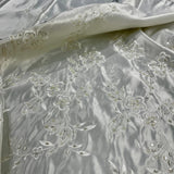 Beaded Bridal Lace Fabric - 100 Percent Polyester Satin, Floral Embroidery, 54" Width (1 Yard)