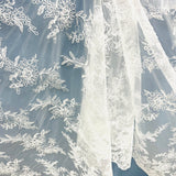 1 Yard Corded Bridal Lace Fabric Embroidered on Polyester Net Mesh 51 inch Width