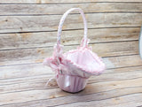 Pink Satin Flower Girl Basket with Pearl 10x12 Inch