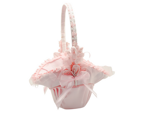 Pink Satin Flower Girl Basket with Pearl 10x12 Inch