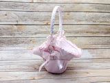 Pink Satin Flower Girl Basket with Pearl 10x12 Inch
