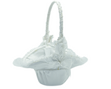 White Satin Flower Girl Basket with Pearl 10x12 Inch