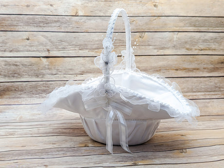 Satin Flower Girl Basket Set Rhinestone Wedding Set of 3 Baskets