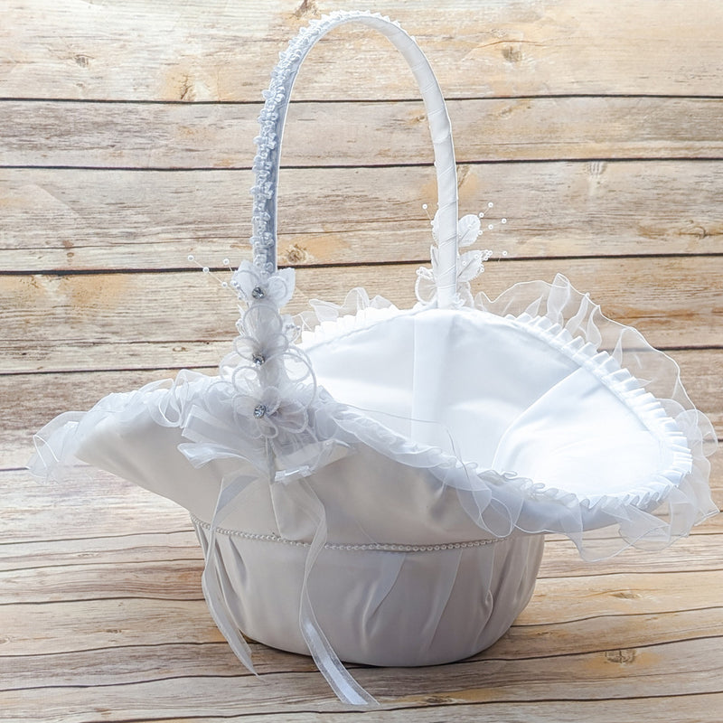 Satin Flower Girl Basket Set Rhinestone Wedding Set of 3 Baskets