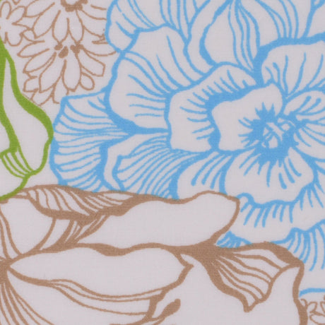 White/Beige/Sky Blue/Kiwi Multicolor Floral Cotton Print